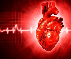 Hjerte og kardiogram, rødt på rød baggrund, CARDIOLOGY