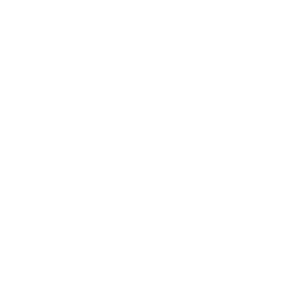 Three cog wheels, white on dark background, large