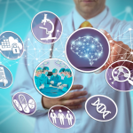 Frontpage, CAG POS, graphics, a scientist reaching for a symbol